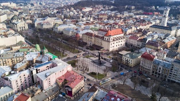 Aerial view of the historical center of Lviv, Ukraine